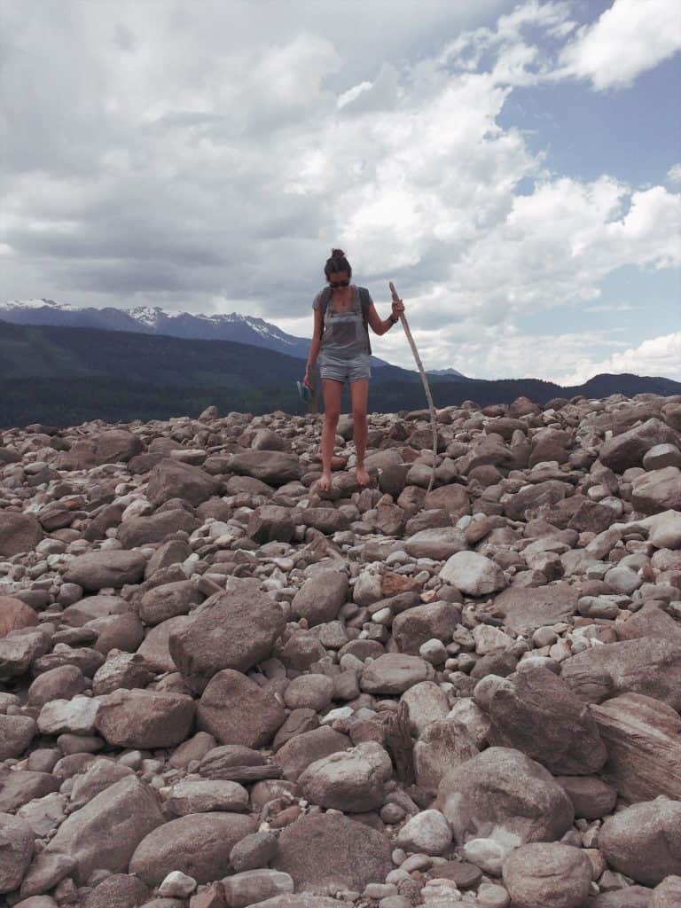 Girl walking on ricks